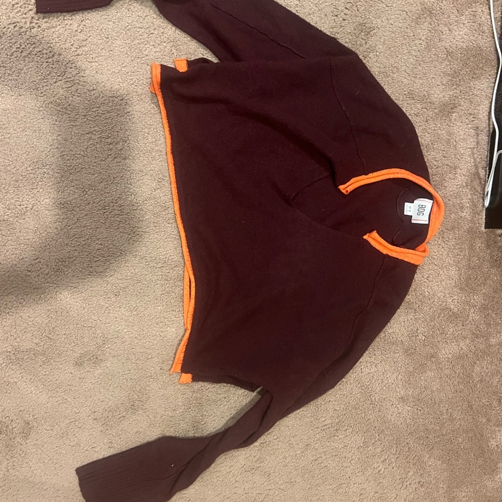 BDG Maroon Sweater with Bright Orange Accents
